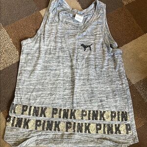 PINK Victoria's Secret Gray Tank Top with Gold Accents